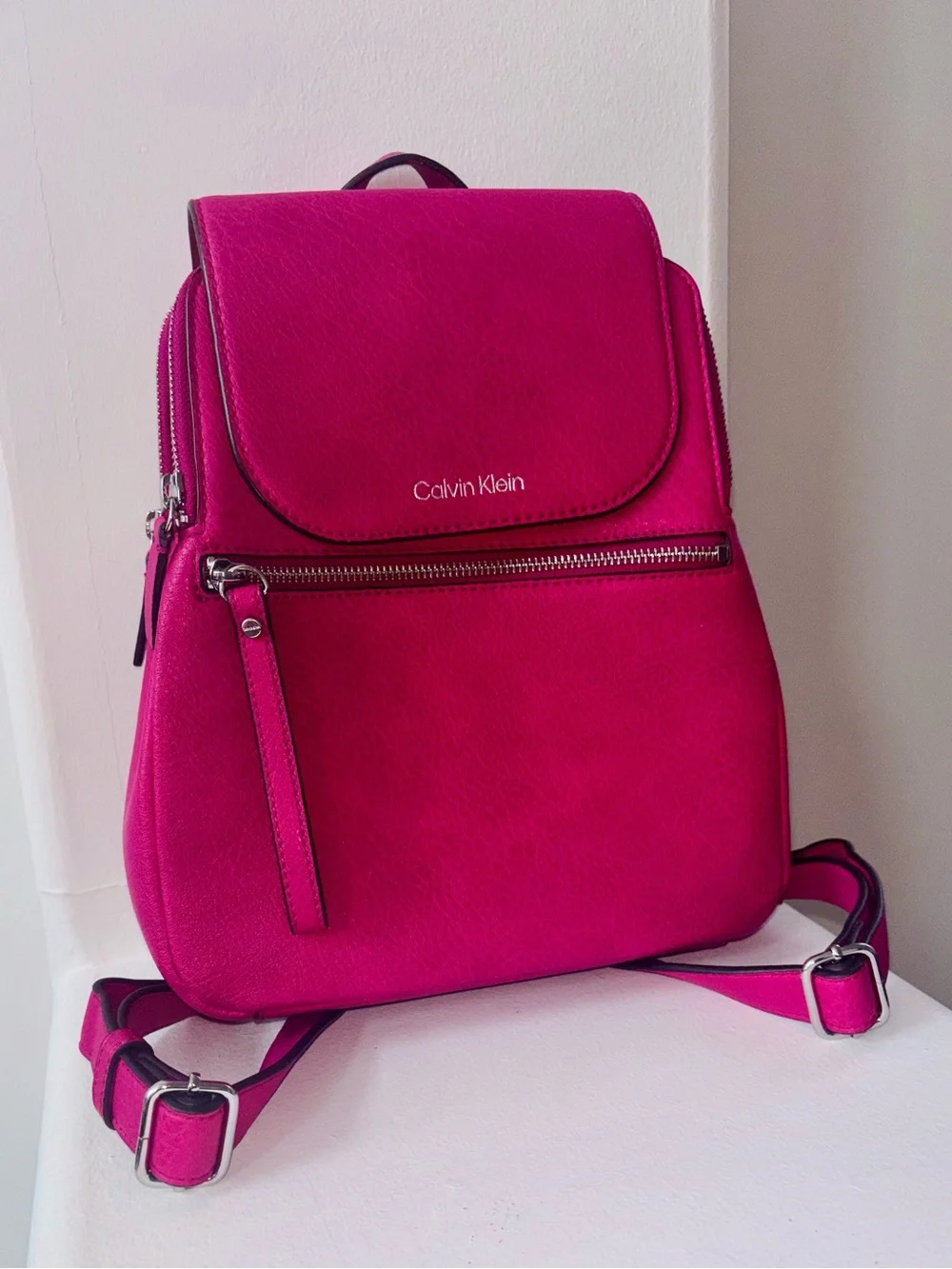 Calvin Klein Hot Pink Leather Backpack Silver Hardware Y2K Girly